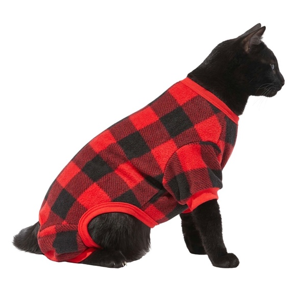 Frisco Dog & Cat Cozy Polar Fleece PJs, Red Plaid, S - Picture 2 of 8